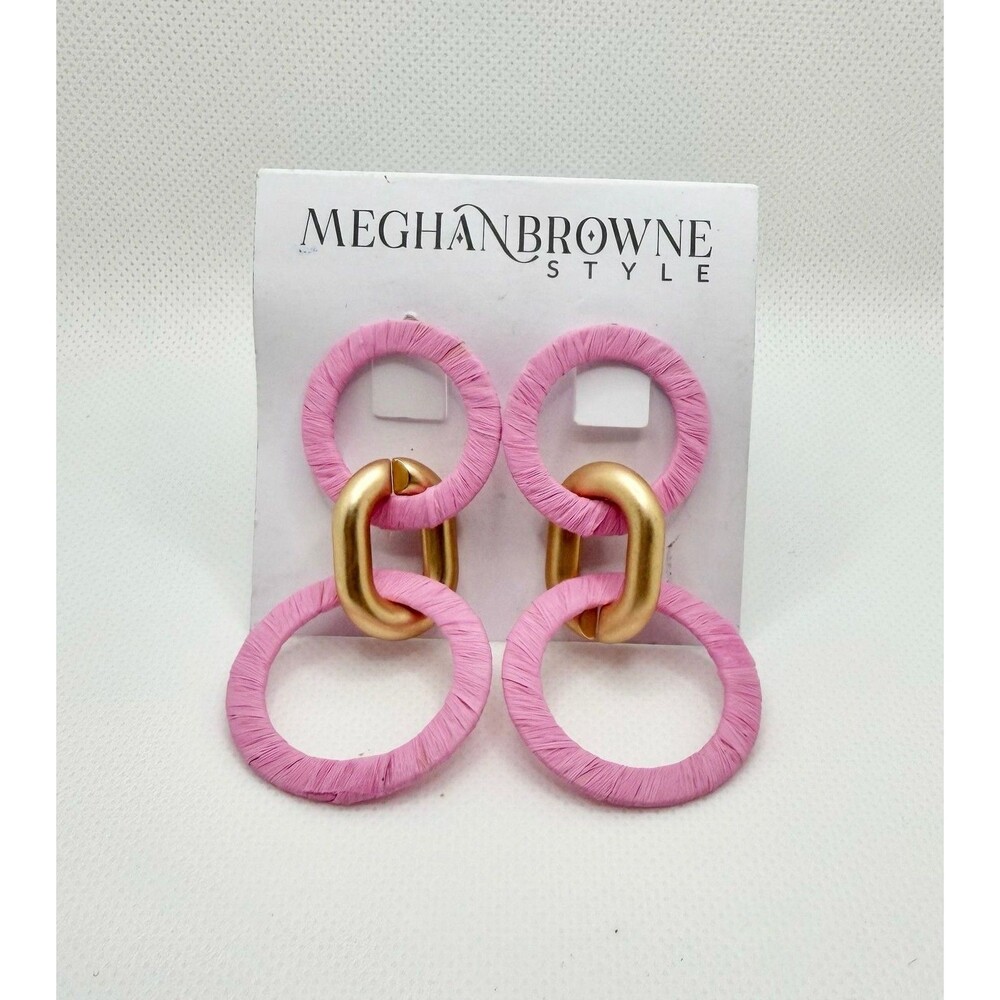 Meghan Browne Style Raffia Wrapped Gold-Tone Link Drop Earrings